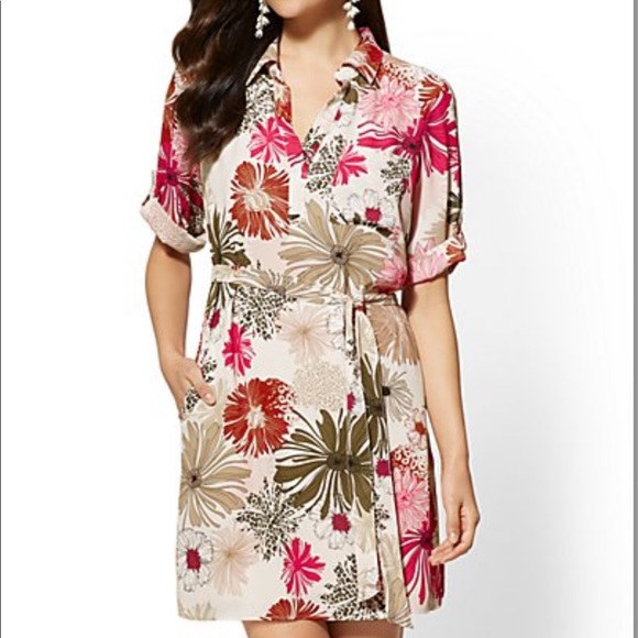 New York & Company Dresses & Skirts - Floral Tie-waist Shirt Dress